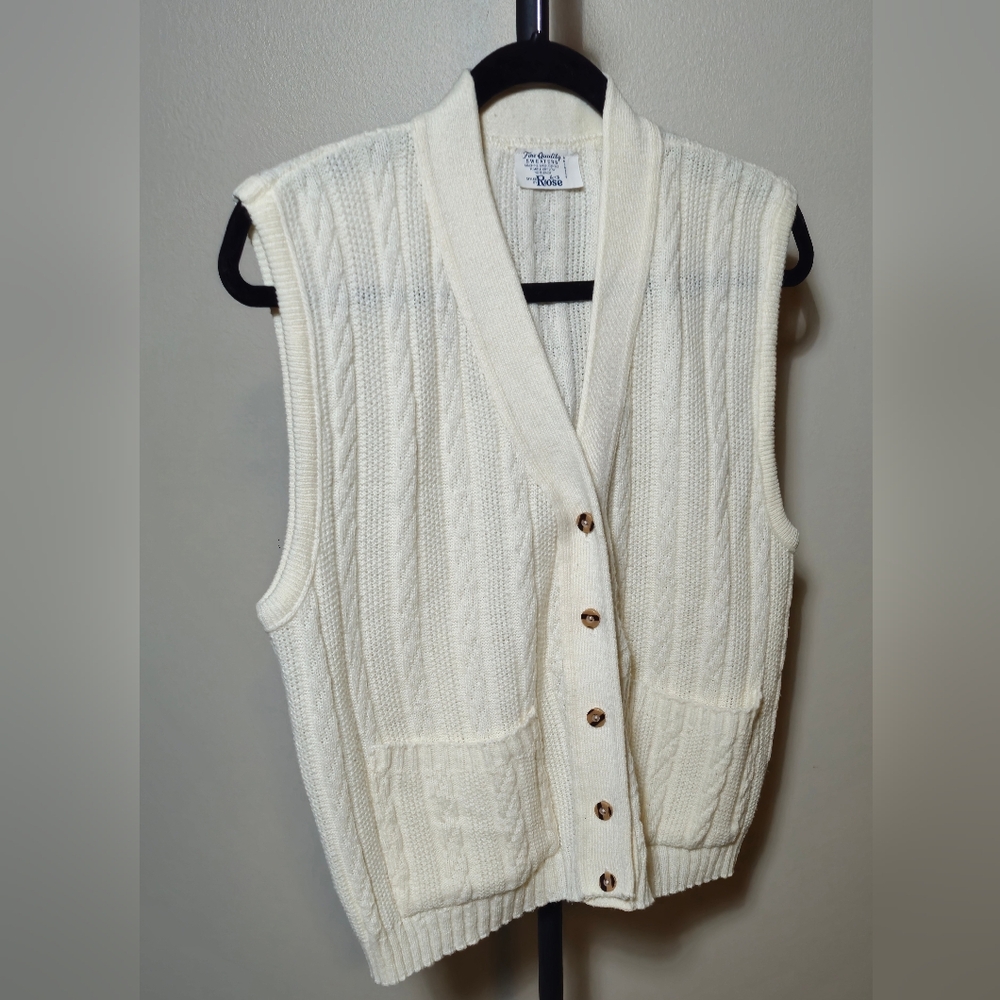 Vintage ivory knit cable vest. Styled by Rose.